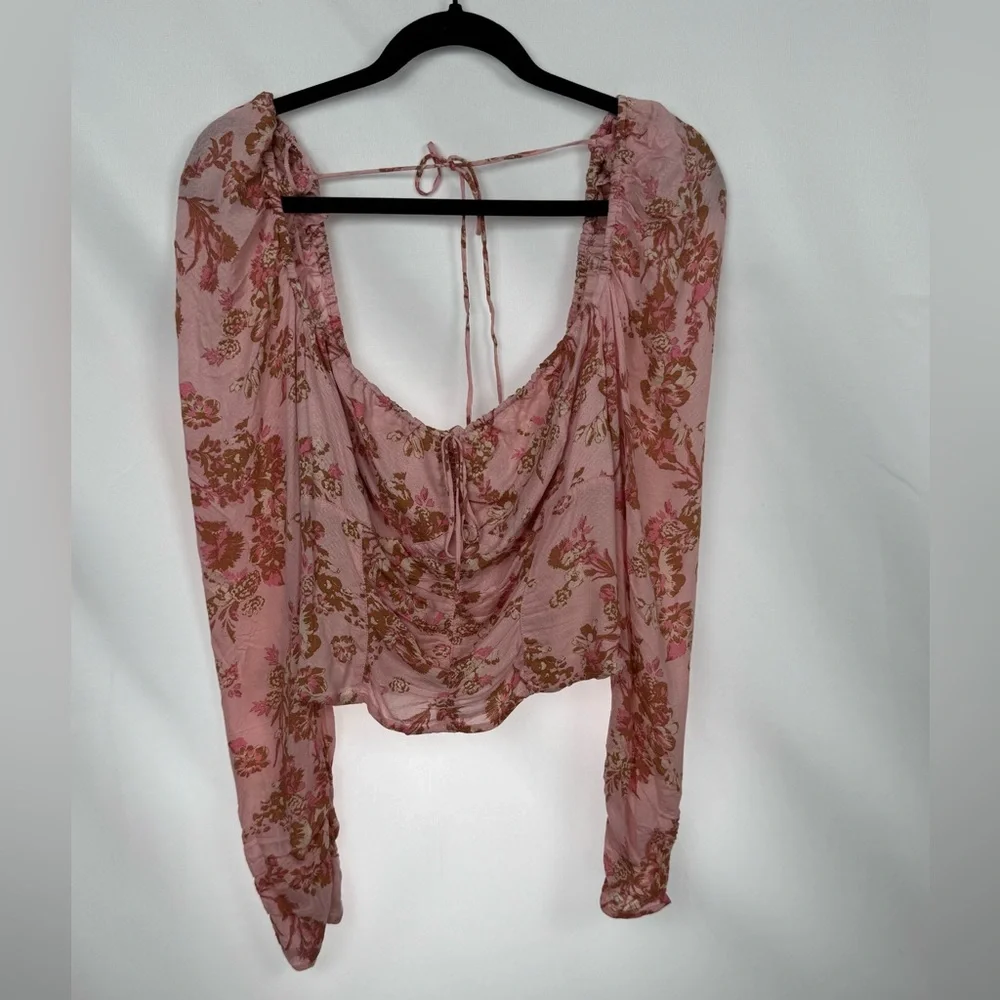 Free People‎ Hilary Floral Printed Long Sleeve Top Pink Womens Size Small